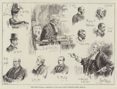 Het Turf-schandaal, schetsen in het Hooggerechtshof, 22 juni door Bernard Partridge